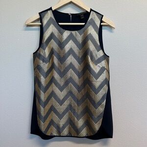 J. Crew | Top | J Crew Metallic Gold Navy Blue Sleeveless Blouse Size 00